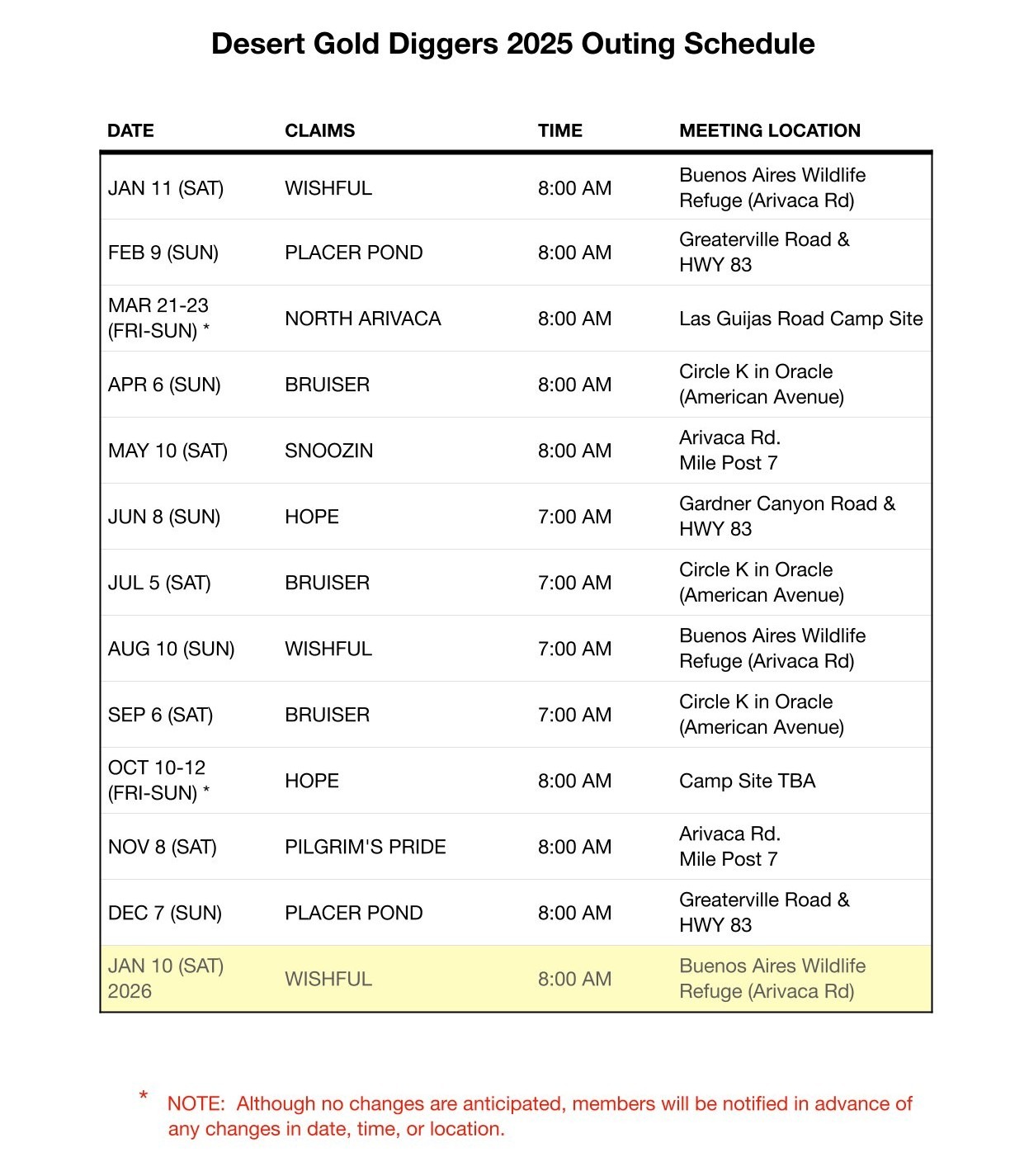 2025 Outing Schedule cropped